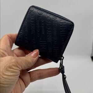 Jimmy Choo Zip Around Compact Coin Leather Navy Blue Wallet 18005